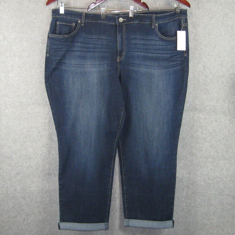 Style & Co Cuffed Ankle Mid Rise Boyfriend Jeans Dark Wash 24W NWT